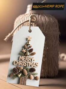 1/2 Set Of Christmas Decoration Hanging Cards, Gift Tags, Packaging Labels, Party Greeting Cards, Gift Packaging Tags, Pine Tree Pattern Made Of Pine Cones Jute Rope Tag Pendant Card Hanging Decoration Greeting Card, An Excellent Choice For Gifting. - Multi-color - View 7