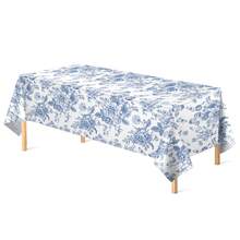 4-Piece/1-Piece Blue Floral Plastic Rectangular Tablecloth, Disposable Blue Floral Party Tablecloth Suitable For Weddings, Buffets, Proposal Parties, Birthday Parties 54*104 Inches - Blue - View 7