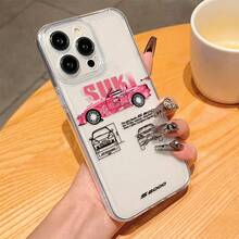 1pc Racing Pattern Black & Silver Phone Case Compatible With Apple Phones - Multicolor - View 3