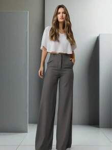Women's Pantalona Pants Tailored Wile Leg Fashion Elegant - 深灰色 - 查看 6