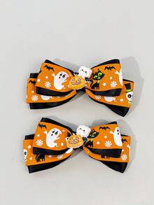 2pcs Women's Holiday Limited Cartoon Ghost Bow Hair Clips, Halloween Carnival, Outfit Cosplay Versatile Alligator Hair Clips, Multiple Colors Available - Multicolor - View 8