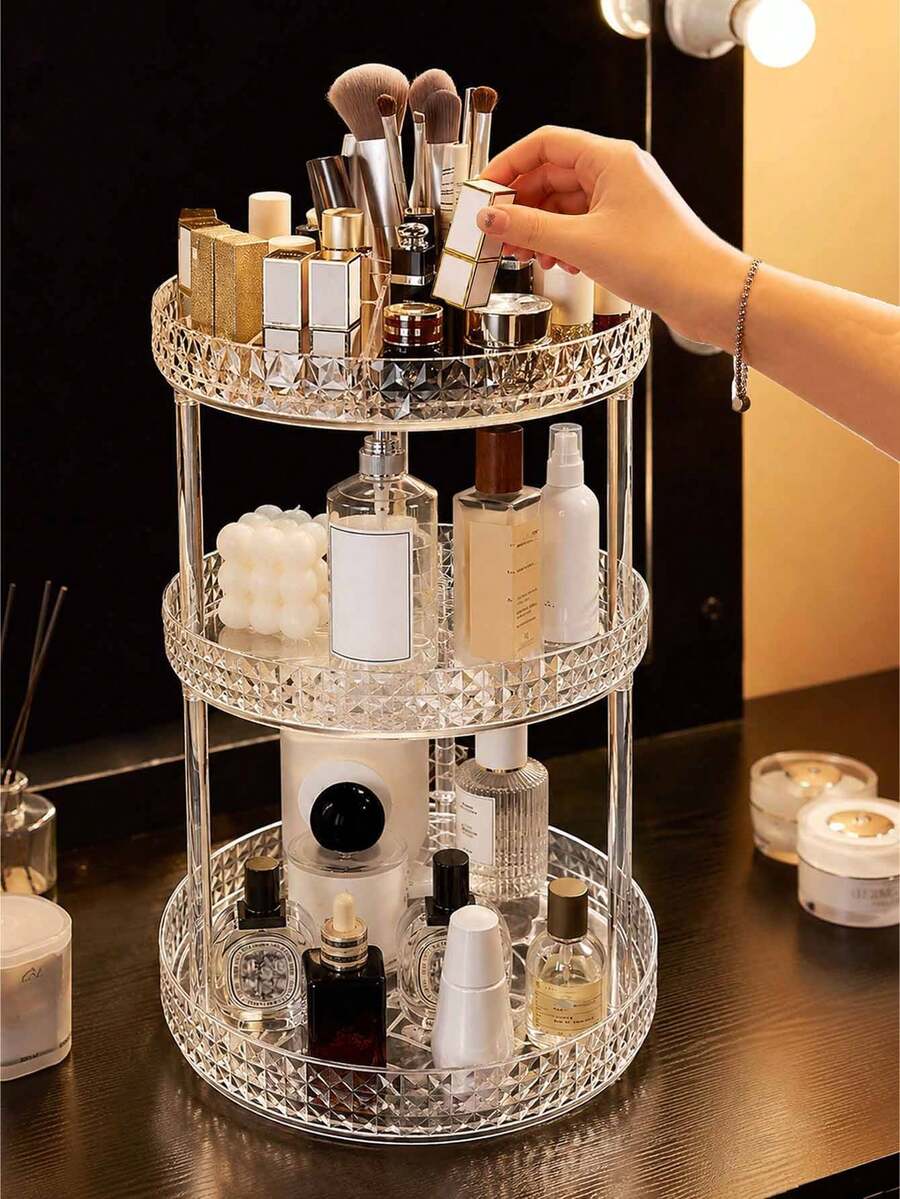 360° Rotating Acrylic Storage Rack, Perfume Storage Rack, Cosmetic Storage Rack, Jewelry Storage Rack, Transparent Multi-Layer Desktop Storage Tray, Vanity Organizer Rack, Suitable For Bedroom Decor, Bathroom, Desktop And Home Decor