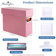 File Organizer Box With Lid And Handle, Thickened Cardboard Hanging File Folder Storage Boxes For Letter Size, Portable Filing Organizer For Office, Home, Classroom - Pink - View 3