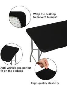 1pc Black Stretchable Tablecloth, Rectangular Tablecloth, Stretchable Tablecloth For Wedding, Banquet, Party And Event, Outdoor Patio Table Decor, Elastic Semi-Closed Tablecloth, Hotel Wedding Banquet Picnic Polyester Fiber Tablecloth, Wrinkle-Resistant Washable, Hand Washable And Machine Washable, Suitable For Wedding, Birthday, Trade Exhibition And Event Decoration, Solid Color Banquet Tablecloth, Stretchable Tabletop Protector - Black - View 2