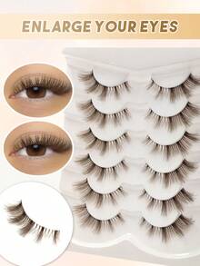 6 Pairs Brown Natural Criss-Cross Full Volume Cat Eye False Eyelashes, Transparent Band, Fluffy And Lightweight, Suitable For Daily Wear, Travel Essential - Brown - View 4