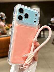 Casing Ponsel Premium Dopamine Bulge Air Cushion Color Block Pelindung Kamera Kompatibel Dengan iPhone 18 Pro Max 18 Pro 17 Pro Max 17 Pro 16 Pro Max 15 Pro Max 14 Pro Max 13 Pro Max 17 Jendela Besar Penutup Belakang Lembut Dengan Tali Gantungan Tangan - Blok warna merah muda dan biru - View 2