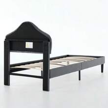 Twin Size Upholstered Platform Bed Frame With Adjustable Headboard, Velvet Single Bed With Wood Slat Support, No Box Spring Needed, Easy Assembly, 90x200cm - 灰色 - 查看 7