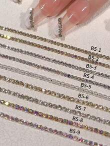 Tiras de Corrente para Unhas com Strass de 50cm, Vários Estilos, Brilhantes, com Cristal, Pérola e Linha Metálica, Enfeites de Luxo Bling para Decoração de Nail Art, Suprimentos DIY para Manicure e Salão - Prata - Visão 3