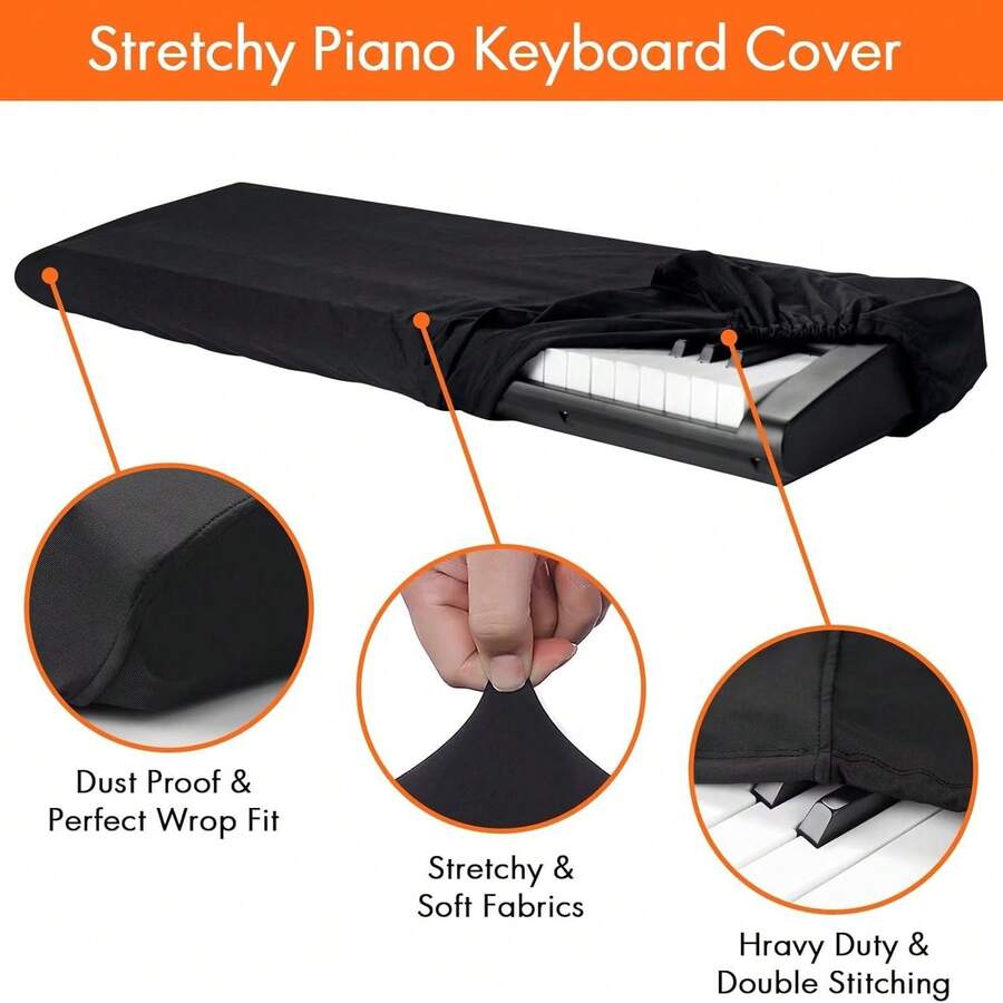 1pc Black Piano Keyboard Dust Cover, Electric Piano Keyboard Cover, Suitable For Digital Electric Piano, Full Cover Drawstring Lock Music Keyboard Protective Cover, Suitable For 61 Keys And 88 Keys - Multicolor - View 1