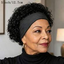 AMECIRE Curly Wig Headband Wig African-Style Wigs Human Hair Wigs Pixie Cut Wig Black Short Hair Wig Elastic Mesh Cap Suitable For Everyday Wear And Holidays - Natural Black - View 5