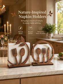 Wooden Leaf Napkin Holder, Rustic Natural Wood Napkin Decor Rack With Leaf Hollow Pattern, Suitable For Kitchen, Dining Room, Cafe, Restaurant, Home Country Style Wooden Napkin Holder, Natural Forest Style Napkin Holder - Multicolor - View 6
