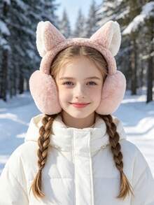 1pc Children's Autumn/Winter Ear Muffs, Cute Solid Color Cat Ear Warm Ear Muffs, Unisex Foldable Ear Muffs, Essential Windproof And Cold-Resistant Warmth Gear For Autumn/Winter - Multicolor - View 3