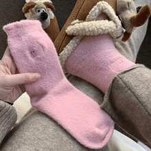 Pink Cat Mink Fur Socks, Cute Fluffy Sleep Socks For Postpartum - Multicolor - View 9