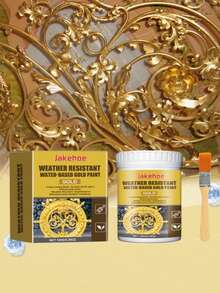 Jakehoe Weather-Resistant Water-Based Gold Paint, Decorative Gold Paint, Wear-Resistant, Corrosion-Resistant, Able To Maintain Its Golden Luster Long-Term And Give Items A High-End Texture, Extremely Convenient To Use: Apply Weather-Resistant Water-Based Gold Paint To Decorative Items With A Brush, Wait For The Surface To Dry, Then Apply A Second Coat And Let It Dry. - A - View 9