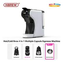 HiBREW آلة قهوة كبسولات H1A 4 في 1، متوافقة مع الكبسولات الكبيرة والصغيرة، القهوة المطحونة، أوضاع التحضير الساخن والبارد، خزان مياه قابل للفصل بسعة 600 مل لتقليل عدد مرات إعادة التعبئة، خيارات حجم كوب مزدوج 70 مل/110 مل - قابس اتحاد أوروبي نوع F (220 إلى 240 فولت) - مشاهدة 12