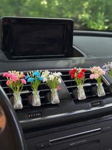 迷你花瓶汽車出風口夾，人造康乃馨香氛擴香器，可愛汽車內飾裝飾與車用香氛 - A - 查看 2