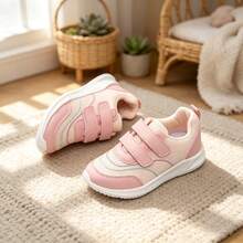 Girls' Pink Double Hook-And-Loop Athletic Shoes, Mesh Breathable Lightweight Soft Sole Casual Sneakers - Pink - View 3