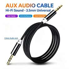 Universal 3.5mm Stereo AUX Cable, Braided High Fidelity Audio Line Gold Plated Plug Compatible With Car Stereo, Headset, Speaker, MP3 Player - A - View 1