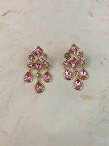 ZR Rhinestone Teardrop Pendant Earrings, Gold Exaggerated Party Jewelry - Geometric Colorful Rhinestone Earrings - View 12