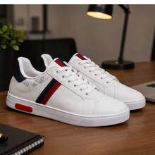 Sapatênis masculino Tênis branco e preto Sapato casual Leve Confortável Lançamento - branco-vermelho - Visão 1