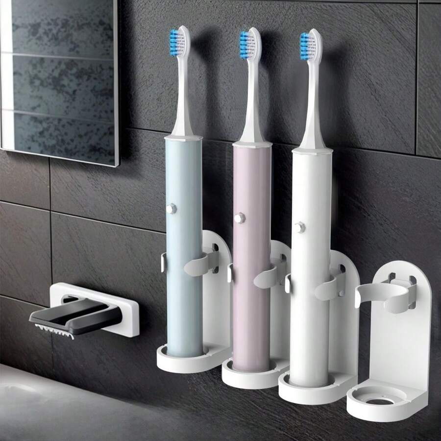 4 Packs Wall Mounted Toothbrush Holder, Adhesive Toothbrush Organizer For Bathroom, Space-Saving Adjustable Toothbrush & Toothpaste Storage Rack