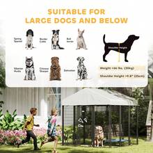 PawHut 6' X 6' X 6' Dog Run Outdoor, Large Outdoor Dog Kennel Welded Wire Steel Fence With UV-Resistant & Waterproof Cover, Rotating & Adjustable Bowls, Secure Lock, Silver - 銀色 - 查看 9