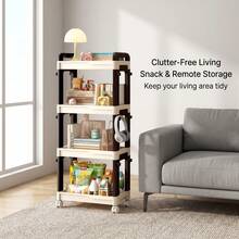 3/4 Tier Multi-Function Rolling Storage Cart With Universal Wheels And Side Hooks, Adjustable Layered Mobile Storage Rack, Suitable For Kitchen, Bathroom, Living Room, Office, University Dormitory Essentials Storage - Coffee Brown - View 11