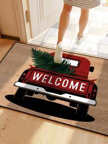 1pc Funny Christmas Truck Christmas Tree Welcome Print Doormat, Yard Atmosphere Decor, Winter Yard Welcome Mat, Outdoor Garden Decoration, Home Decor - Mustard Yellow - View 3