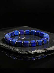 YAUKIA Pulsera de Piedra Preciosa Lapislázuli Vintage para la Ansiedad,Buena Suerte y Voluntad,Joyería de Piedra Natural Simple,Yoga y Meditación para Mujeres y Hombres Uso Diario Regalo de Halloween - Multicolor - Ver 2