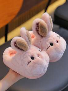 1 Pair Unisex Plush Slippers, Rabbit Ear Design, Fuzzy Lining, Non-Slip Soft Rubber Sole, Suitable For Toddlers And Children Indoor Warm Home Slippers - Pink - View 2