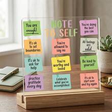 Plano 2D, 1 pieza Tarjeta de nota motivacional + Artículo decorativo con lema "NOTA PARA MÍ MISMO", Lema cálido e inspirador, Artículo decorativo de acrílico, Con base de madera, Decoración de escritorio de oficina, Suministros de escritorio de oficina. - A - Ver 6