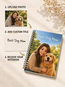 Customized Photo Cartoon Portrait Spiral Notebook, Personalized Illustration Diary Featuring Humans And Dogs, Customized Text Cover Notepad, The Best Gift For Dads, Commemorative Gift For Pet Lovers. - Multicolor - View 6