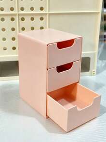 1pc Small 3-Drawer Translucent Plastic Desktop Storage Box, Hollow Handle Rectangular Dust-Proof Cosmetic Organizer, Suitable For Bedroom, Dorm, Office, Back To School Gift - Multicolor - View 14