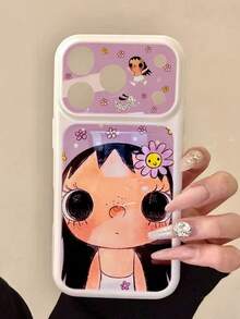 Casing Ponsel Premium Motif Graffiti Gadis Bunga Kartun Lucu Fashion Full Coverage Kompatibel Dengan iPhone 17/16 Pro Max/15/14/13/12/11 dengan Jendela Besar Pelindung - MultiWarna - View 4
