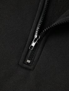 Men's Autumn/Winter Minimalist Solid Color Contrast Patchwork Loose Drop Shoulder Zip-Up Turn Collar Sweatshirt - Black - View 8