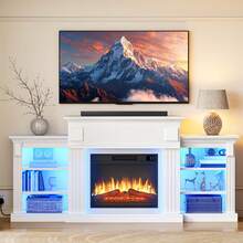BALCONERA 183cm Electric Fireplace TV Stand With Storage, Modern Entertainment Unit With Realistic LED Flame Heater, 7-Day Programmable Timer Remote & Colour Mood Lighting For Living Room - UK Plug(220-240V) - View 2