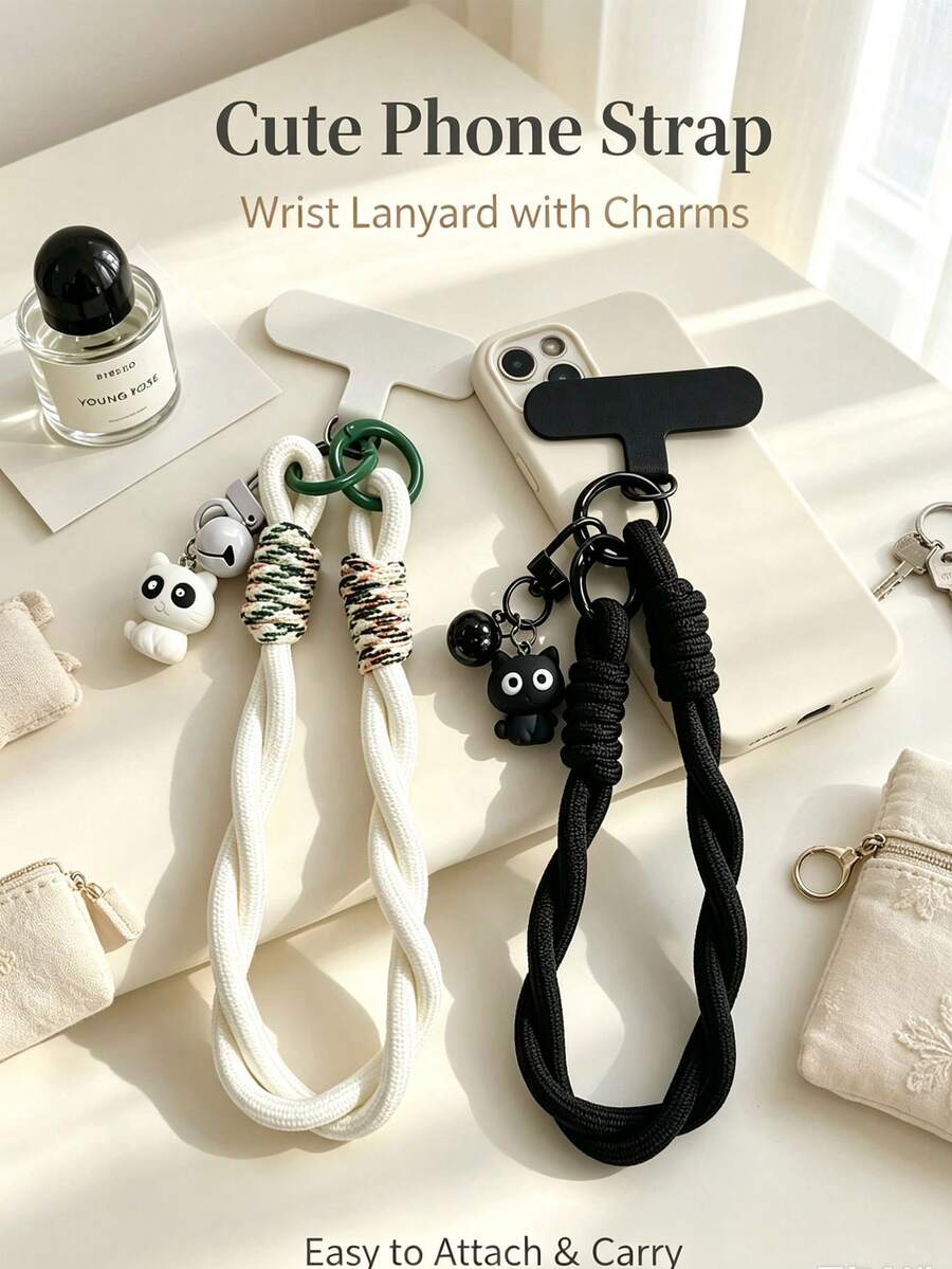 Cartoon Cat Phone Lanyard Wrist Strap With Detachable Cat Pendant - Cute Phone Bracelet Lanyard, Compatible With All Phone Cases With Detachable Hanging Plate, Creative Handheld Lanyard To Prevent Loss And Dropping - Multicolor - View 1