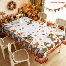 1/2pcs Autumn Tablecloth, Autumn Harvest Theme Tablecloth, Polyester Material, Three Little Gnomes Wearing Hats Sitting On A Bench Holding Pumpkin, Maple Leaf, Sunflower, Black Bird, Pine Cone Decor, Kitchen, Dining Room, Coffee Table, Dining Table, Picnic, Camping, Country Farmhouse Decoration, Thanksgiving Autumn Holiday Tabletop Protection Decor - Multicolor - View 9