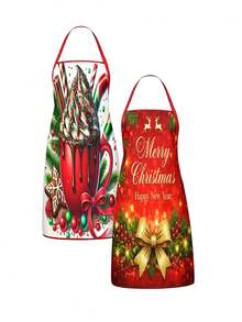 4PCS Christmas Mrs. Claus Apron Set, Funny Santa Costume Print Adjustable Waterproof Kitchen Apron, Holiday Cooking Apron Gift For Women - Multicolor - View 4