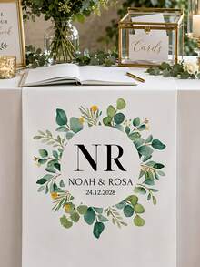 1pc Custom Printed Table Runner For Anniversary, Bespoke Name And Date Runner, Personalized Bridal Shower Decor, Engagement Gift - Multicolor - View 6