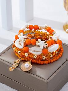 4pcs Bohemian Vintage Wooden Beaded Multi-Layer Bracelet Set, Jewelry For Women - Multicolor - View 14