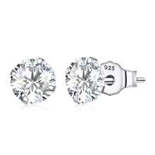 BAMOER 925 Sterling Silver Four Prong Round Cubic Zirconia Stud Earrings, Multi-Color Hypoallergenic Minimalist Ear Jewelry Gift For Women - Silver - View 15
