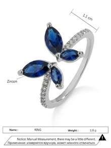 1 pieza Anillo ajustable con mariposa de circonita cúbica de moda para mujeres - Chapado en platino azul zafiro. - Ver 5