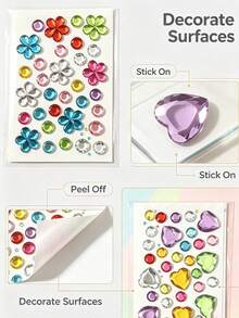 1/3/5/10 Pcs Self‑Adhesive Rhinestone Gem Stickers, Multishape Glossy Colorful Acrylic Crystal Decals, Heart Flower Round Diamond Ornament, DIY Decor Accessory For Journal, Phone Case, Scrapbooking, Card‑Making Handcraft Supplies - One Size - View 5