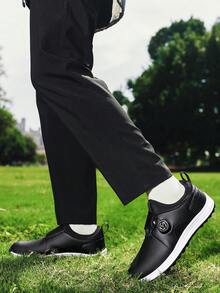 Men's Black Dial Closure Golf Shoes, Breathable Perforated, Easy On/Off, Professional Golf Course Training, Daily Casual Versatile Sports Sneakers For Young Men - Black - View 6