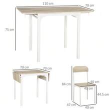 3-Piece Dining Set With 2 Chairs And 1 Table, Foldable Tabletop 120 X 60 X 75 Cm, Steel MDF Natural White, Ideal For Kitchen & Dining Room - Natural Color - View 3
