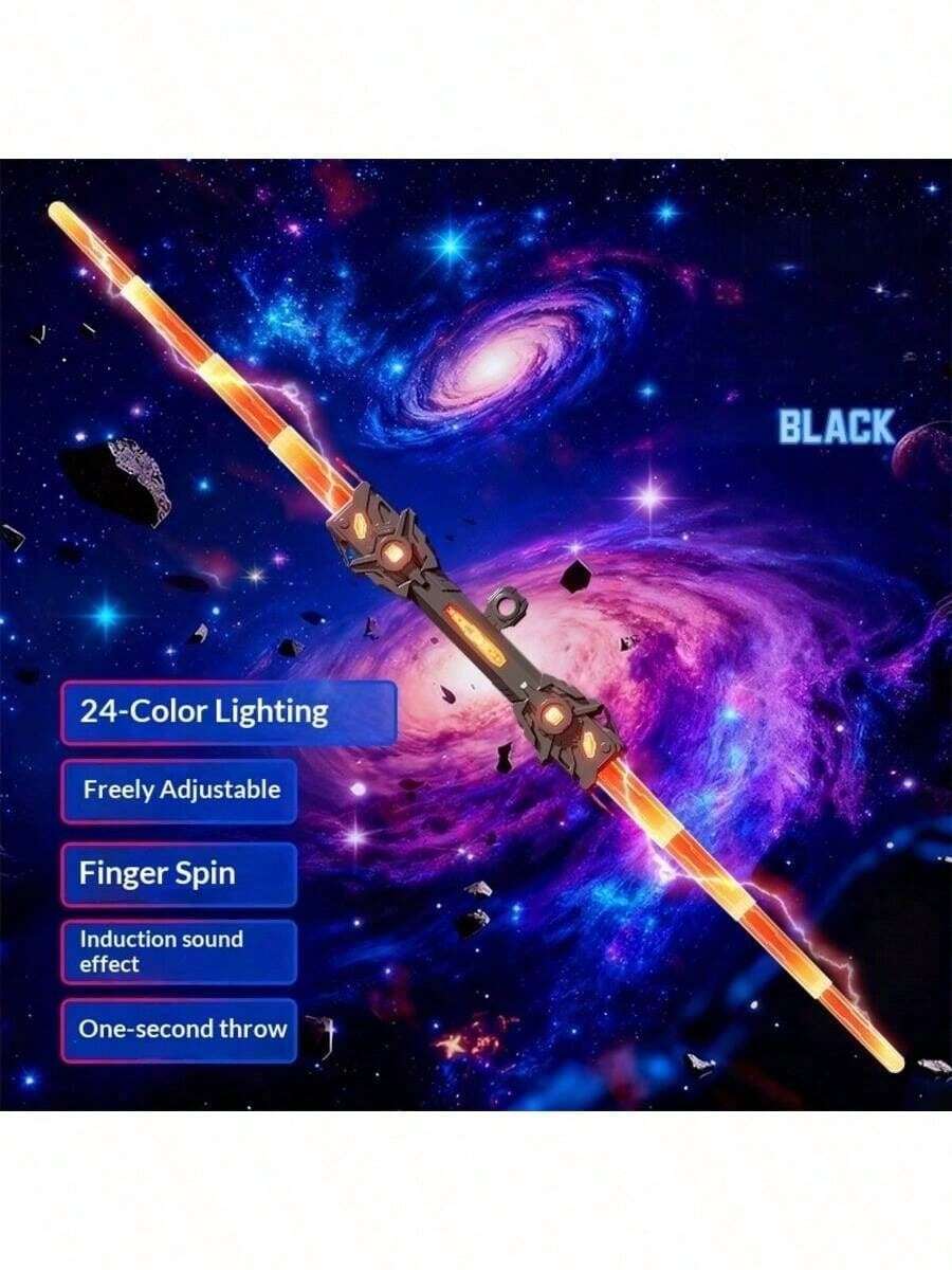24 colores Espada telescópica interstelar de doble hoja retráctil, espada luminosa de 360° con rotación de puntas, juguete de espada con efectos de sonido y luz, 24 efectos de iluminación
