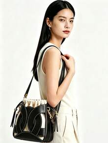 New Drawstring Mini Bucket Bag For Women, Brown Fashionable Vintage Versatile Shoulder Crossbody Small Bag - Black - View 3