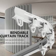 1 Set - Flexible Bendable Ceiling Curtain Track, 6.6ft/9.8ft/13.1ft/16.4ft Install Track With Curtain Track System, Room Divider, Curtain Rod, RV Ceiling Track For Curtains, White - White - View 1
