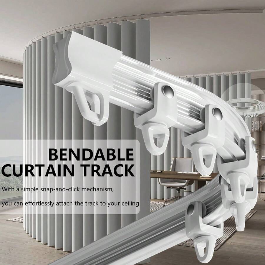 1 Set - Flexible Bendable Ceiling Curtain Track, 6.6ft/9.8ft/13.1ft/16.4ft Install Track With Curtain Track System, Room Divider, Curtain Rod, RV Ceiling Track For Curtains, White - White - View 1